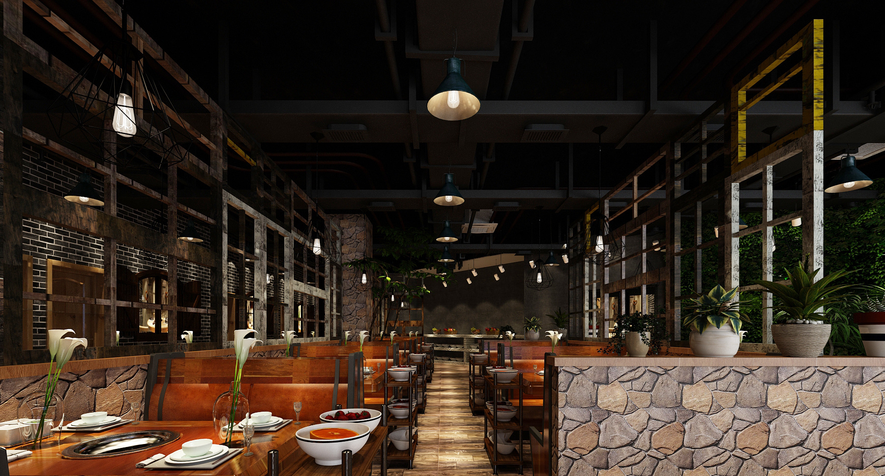 復古工業風火鍋店裝修設計-第3張圖片-上海古都建筑設計集團