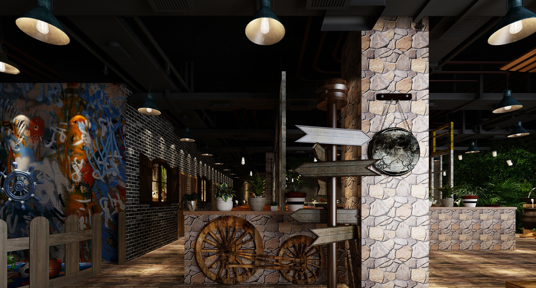 復古工業風火鍋店裝修設計-第1張圖片-上海古都建筑設計集團