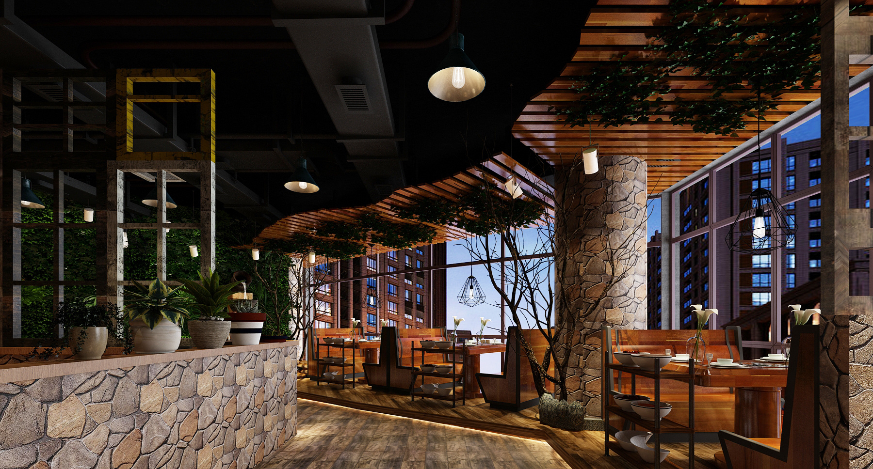 復古工業風火鍋店裝修設計-第4張圖片-上海古都建筑設計集團